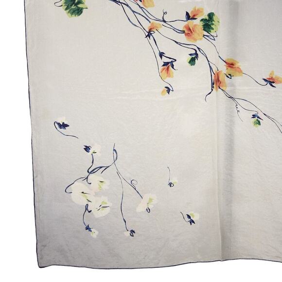 Vintage Silk Scarf w Delicate Yellow Flower Print Hand Rolled Hem 29x30 -Hey Viv - Picture 2 of 5